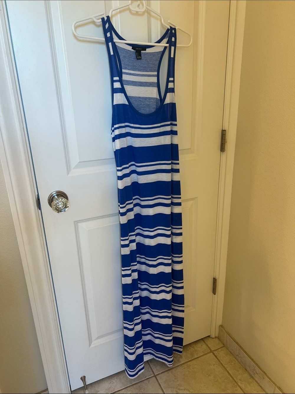 Forever 21 Blue and White Striped Racerback Maxi